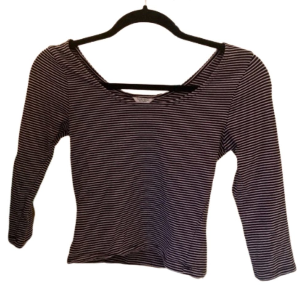 Black and Pink Striped Scoop Neck